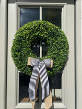 Load image into Gallery viewer, PREORDER…The Boxwood with burlap &amp; stripe bow blk
